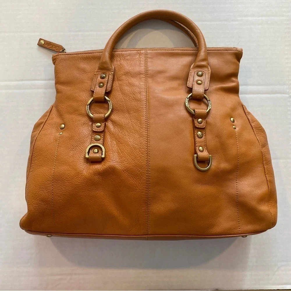 Dr. Koffer Tan Leather Satchel Structured Design Double Handles w/ Coin Purse